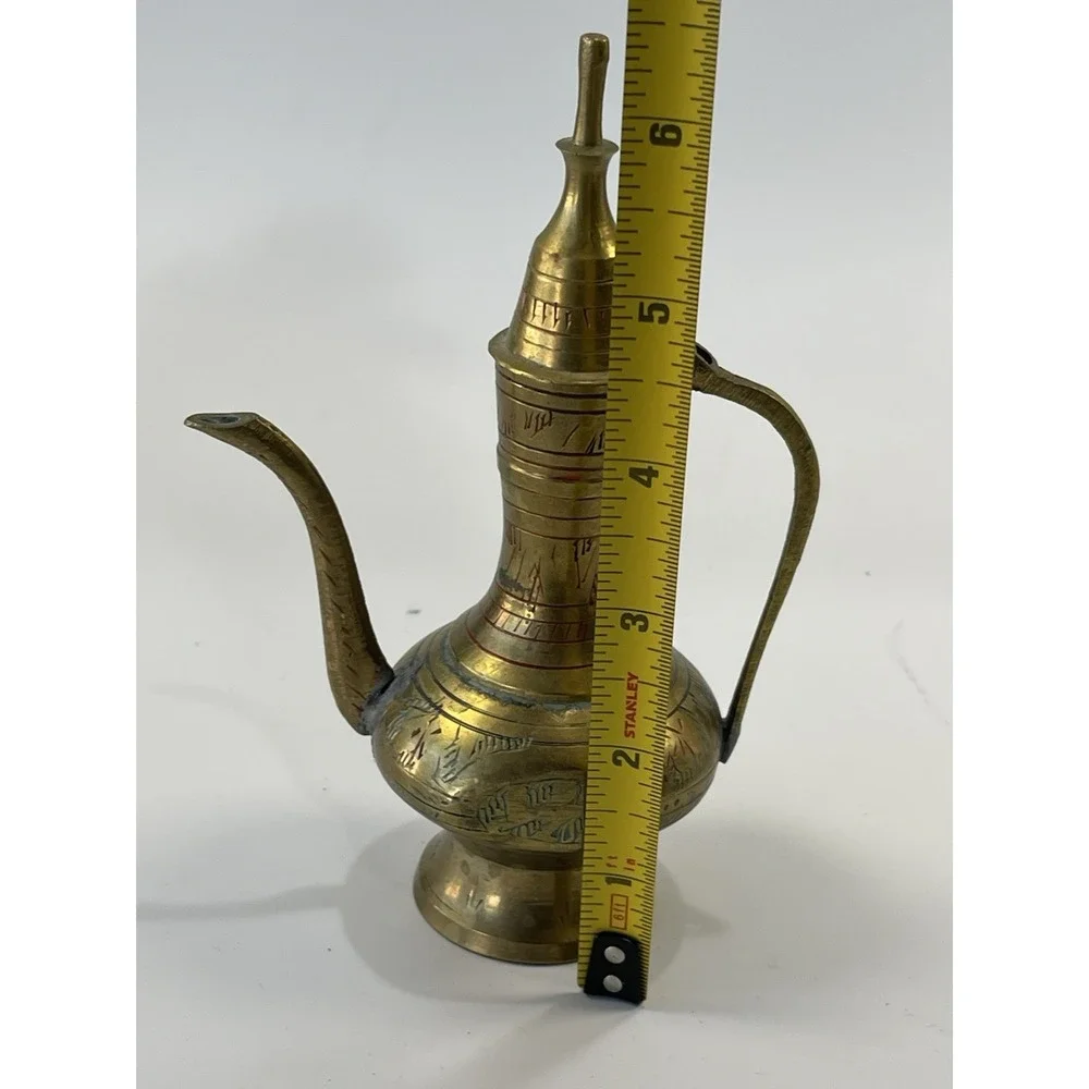 Vintage Brass Atfaba Handcrafted Etched Designs Middle Eastern Indian Pitcher